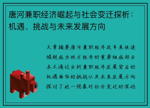 唐河兼职经济崛起与社会变迁探析：机遇、挑战与未来发展方向